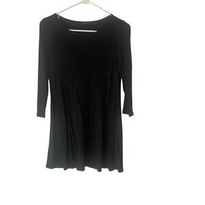 M&S Collection Size Medium Black Semi‎ Sheer Gold Foil Soft 3/4 Sleeve Tunic Top